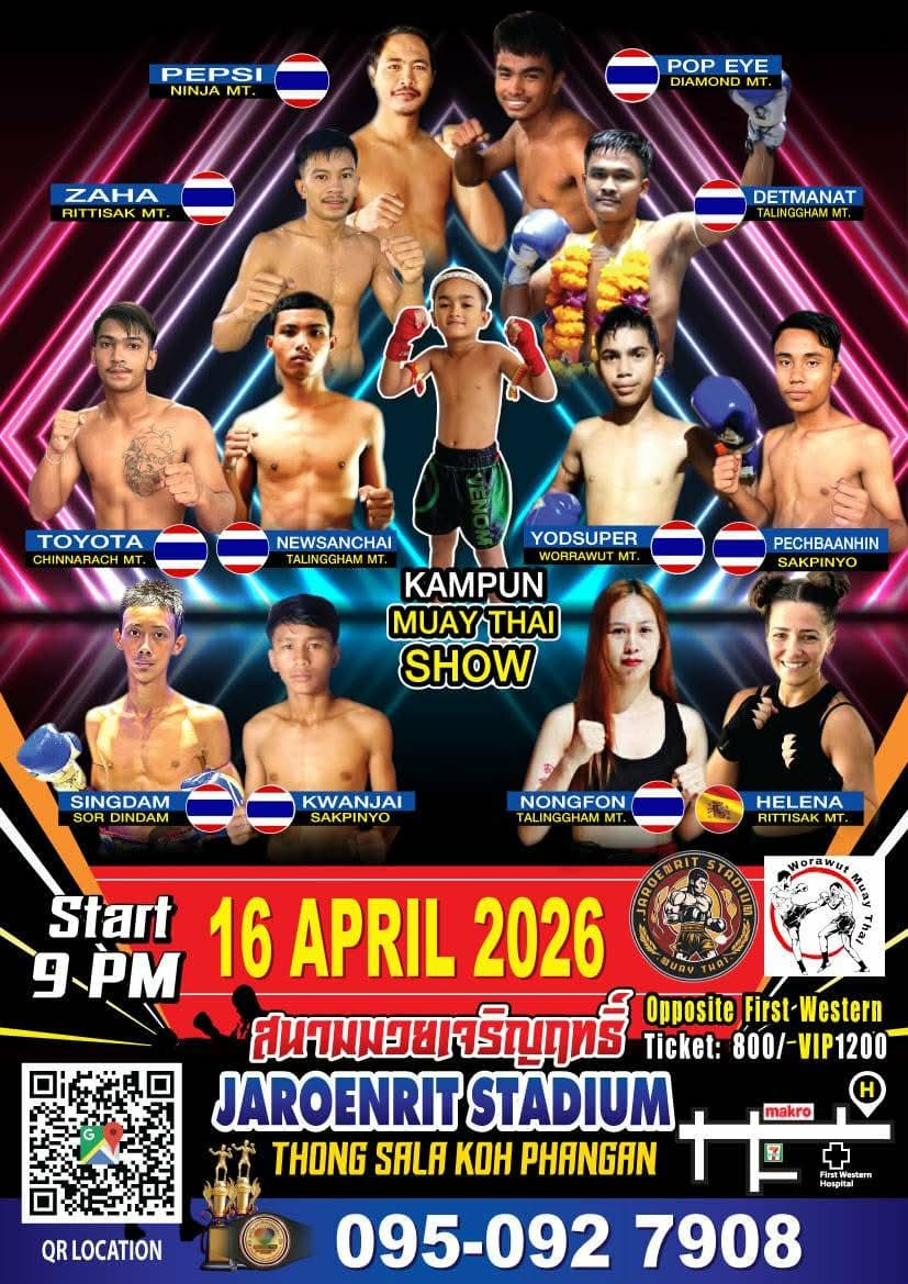 Muay Thai Fight Night at Jaroenrit Stadium, Koh Phangan on 16 April 2026 — buy tickets online