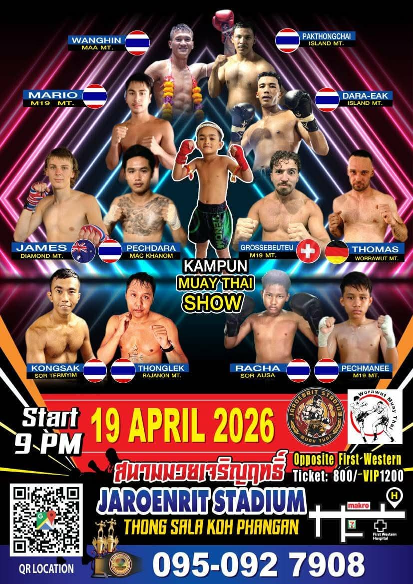 Muay Thai Fight Night at Jaroenrit Stadium, Koh Phangan on 19 April 2026 — buy tickets online