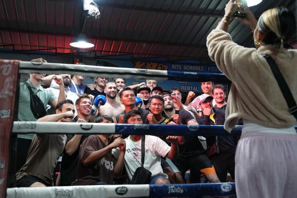 Crowd watching a Muay Thai fight night