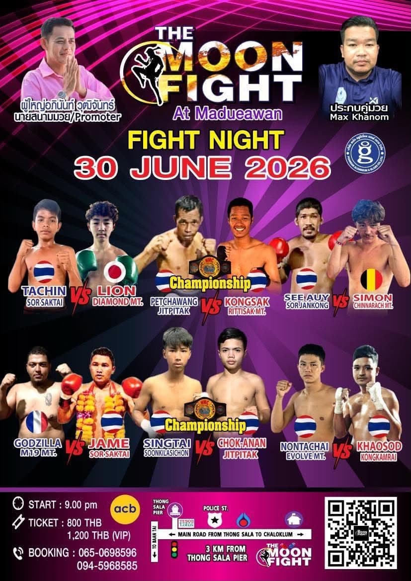 Muay Thai Fight Night at Moon Fight Stadium, Koh Phangan on 30 June 2026 — buy tickets online