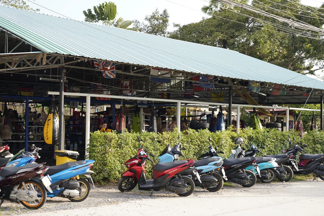 the scooter parking area near Diamond Muay Thai. Koh Phangan. Photo by Muay Thai Island