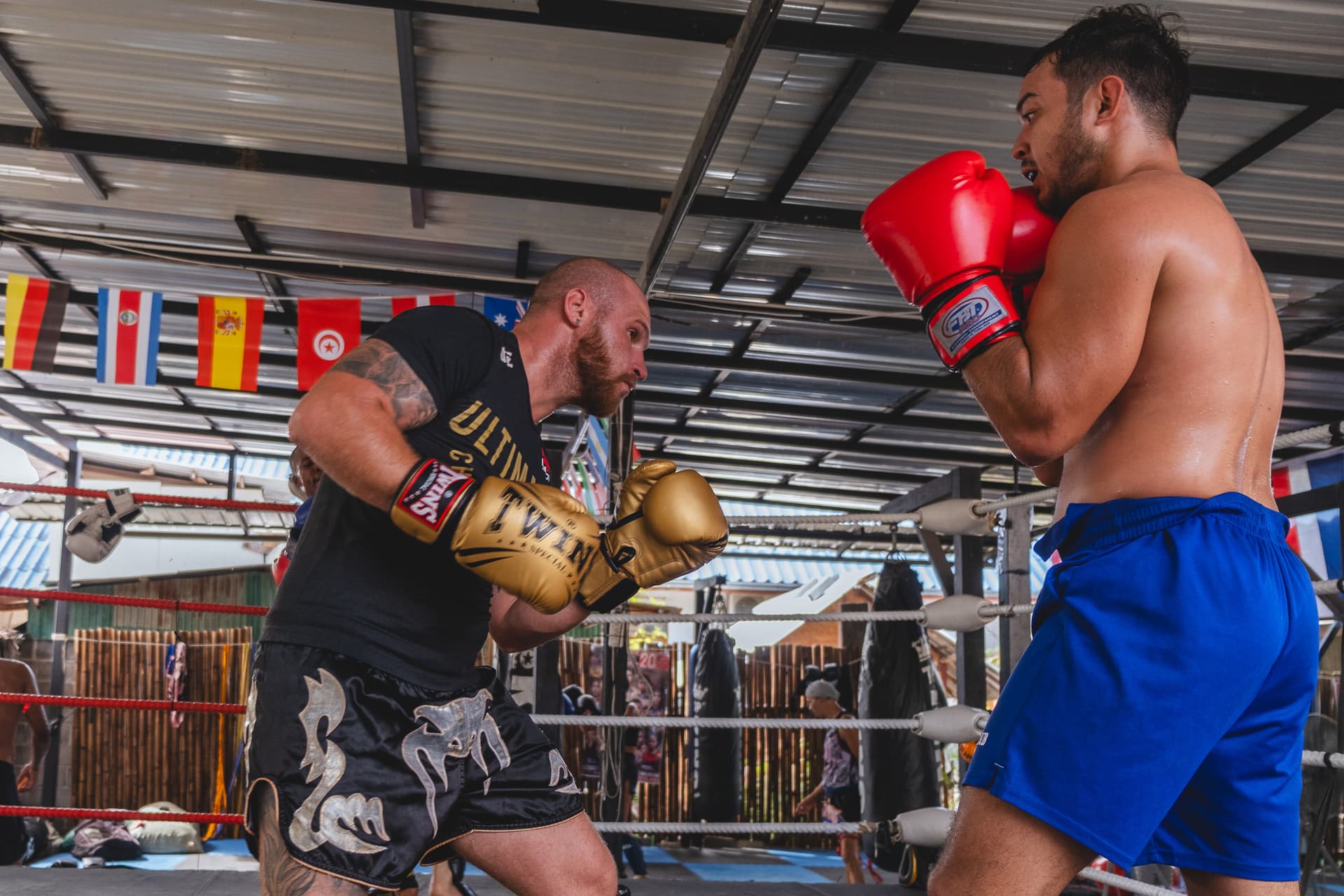 Sor Saktai fighters developing themselves during muay thai sparring