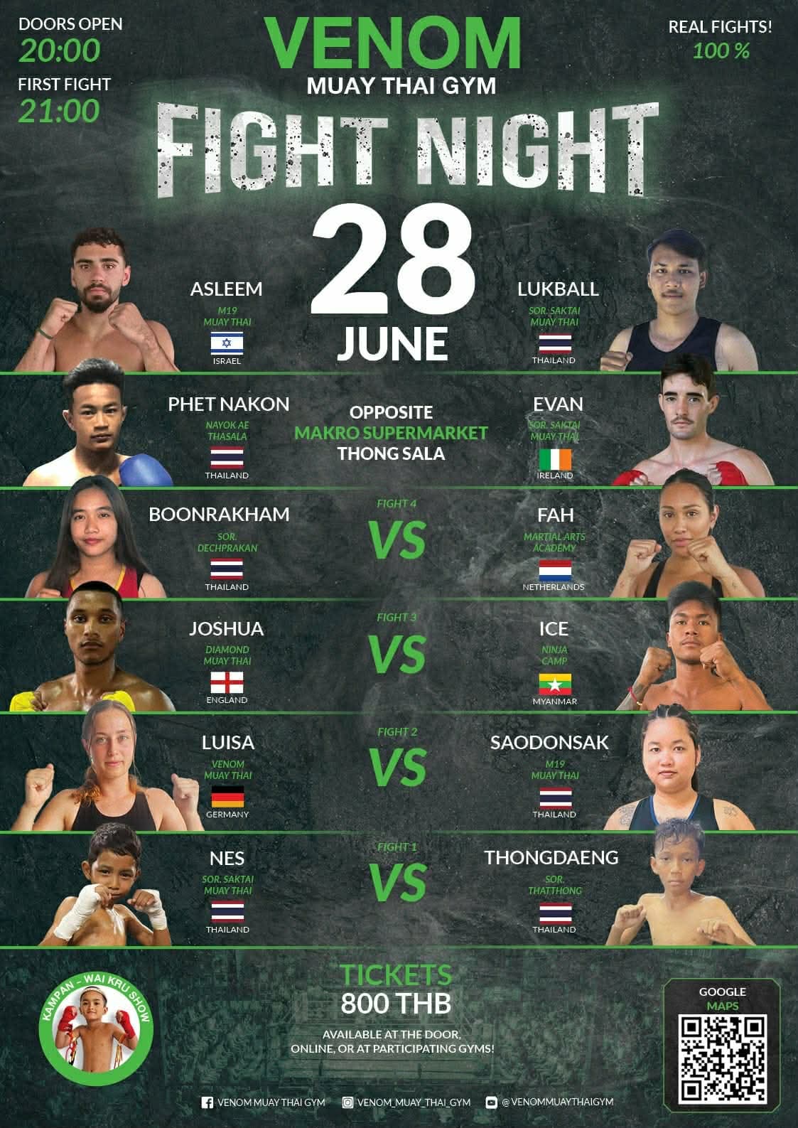 Muay Thai Fight Night at Venom Muay Thai Gym, Koh Phangan on 28 June 2026 — buy tickets online