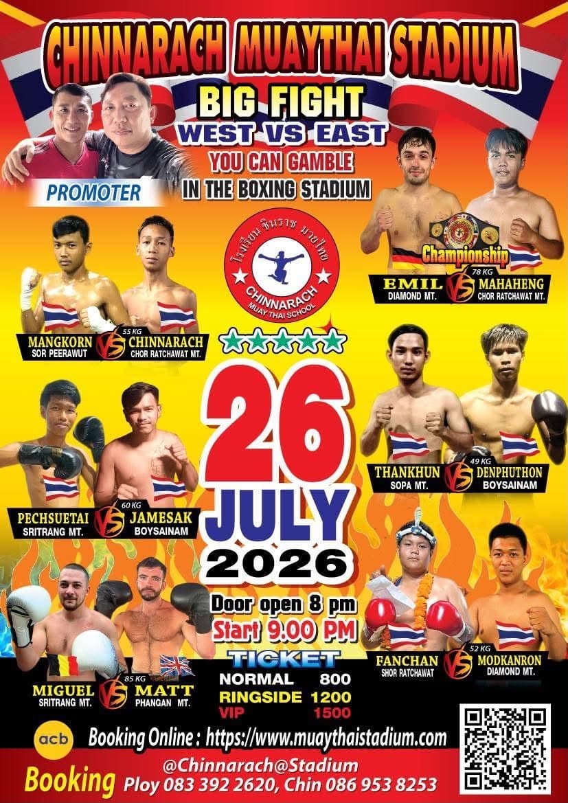 Muay Thai Fight Night at Chinnarach Stadium, Koh Phangan on 26 July 2026 — buy tickets online